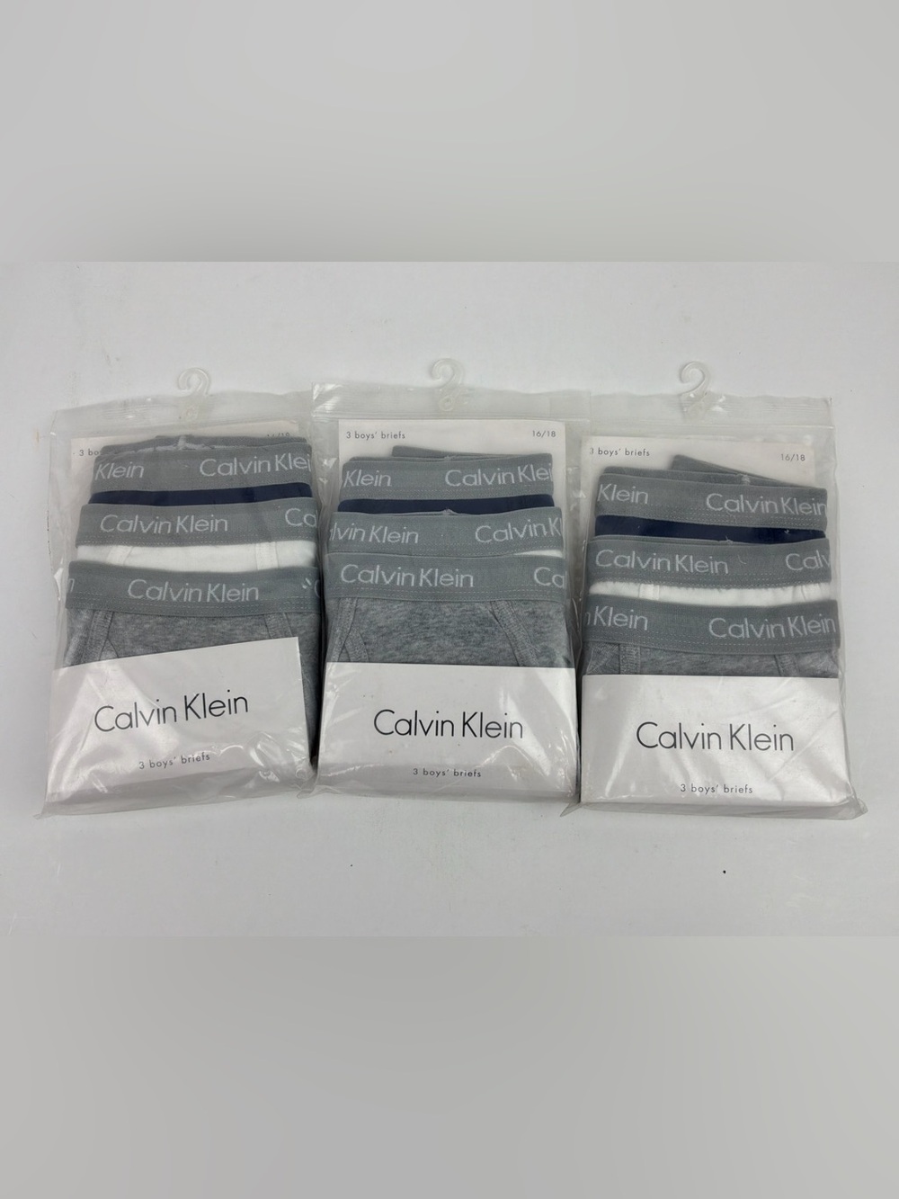 3x Calvin Klein Boys Briefs Size 16-18 Blue Grey White New